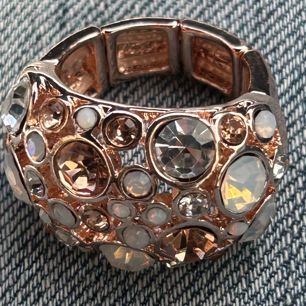 Rose Gold Tone Crystal Dome Cocktail Ring with Opalescent Accents
